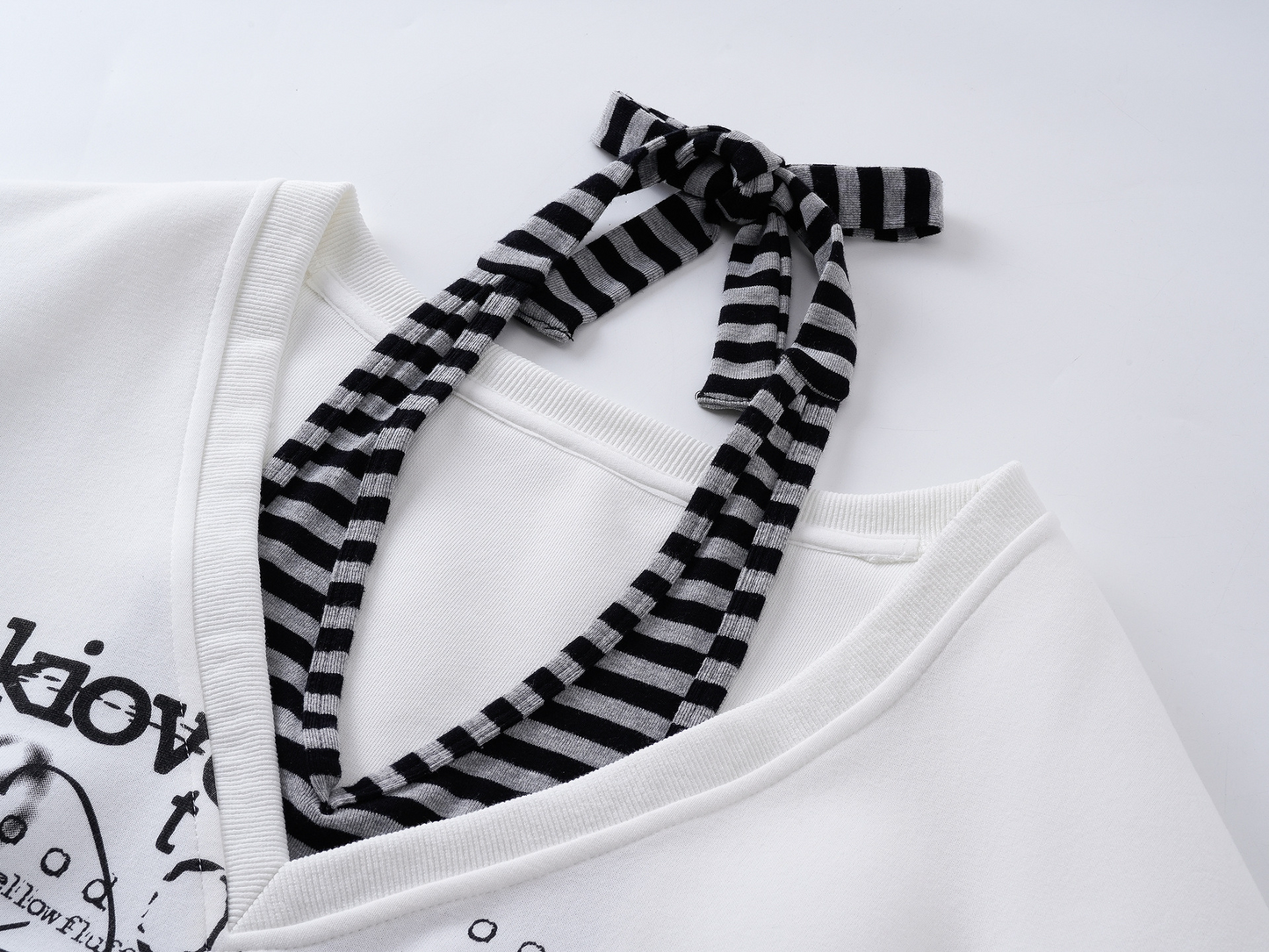 ボーダーフェイクレイヤードオフショルダートップス/2color/cm0134