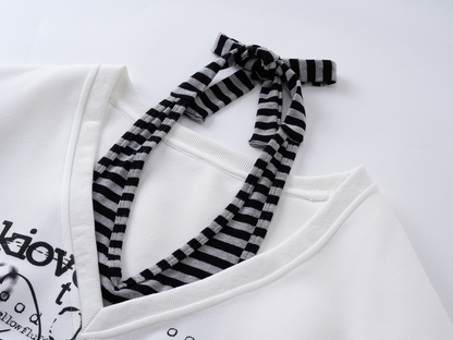 ボーダーフェイクレイヤードオフショルダートップス/2color/cm0134