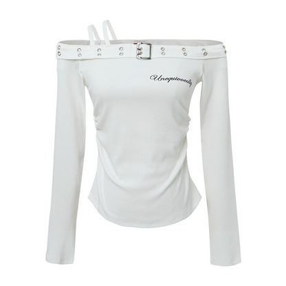 2color/ベルトデザインオフショルダートップス/cm0245