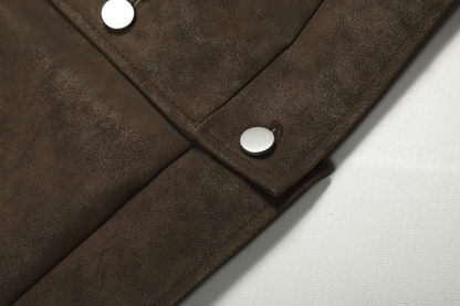 ファー付きフェイクレザーダブルポケットデザインジャケット/2color/cm0044