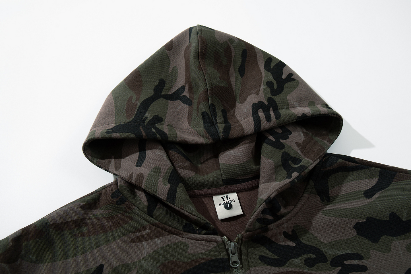 アルファベットパッチワークカモ柄ジップアップパーカー/cm0055