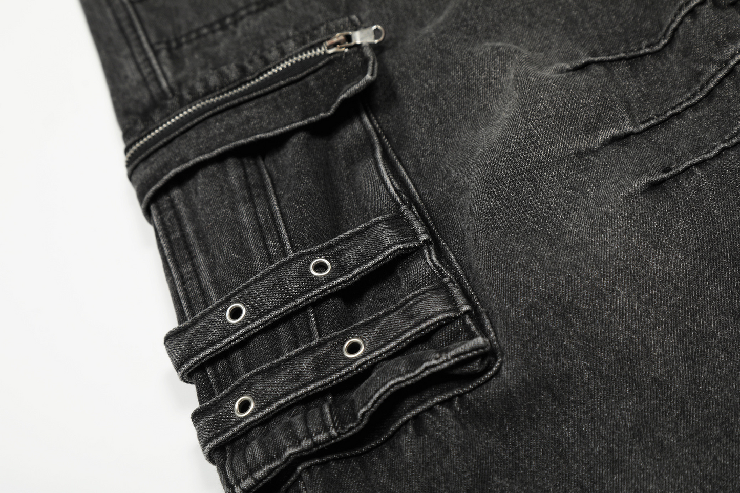 ジップディテールマルチポケットデニムカーゴパンツ/2color/cm0130