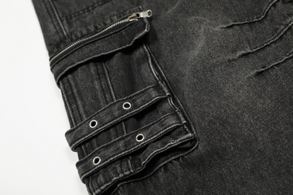 ジップディテールマルチポケットデニムカーゴパンツ/2color/cm0130