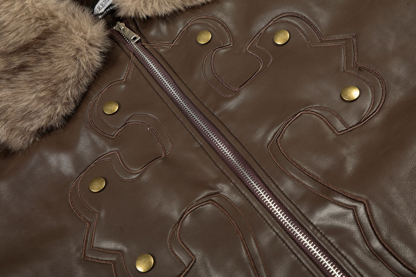 フェイクファーカラースタッズPUジャケット/2color/cm0144