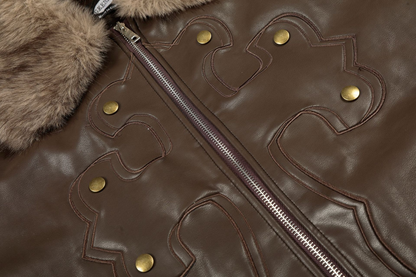 フェイクファーカラースタッズPUジャケット/2color/cm0144