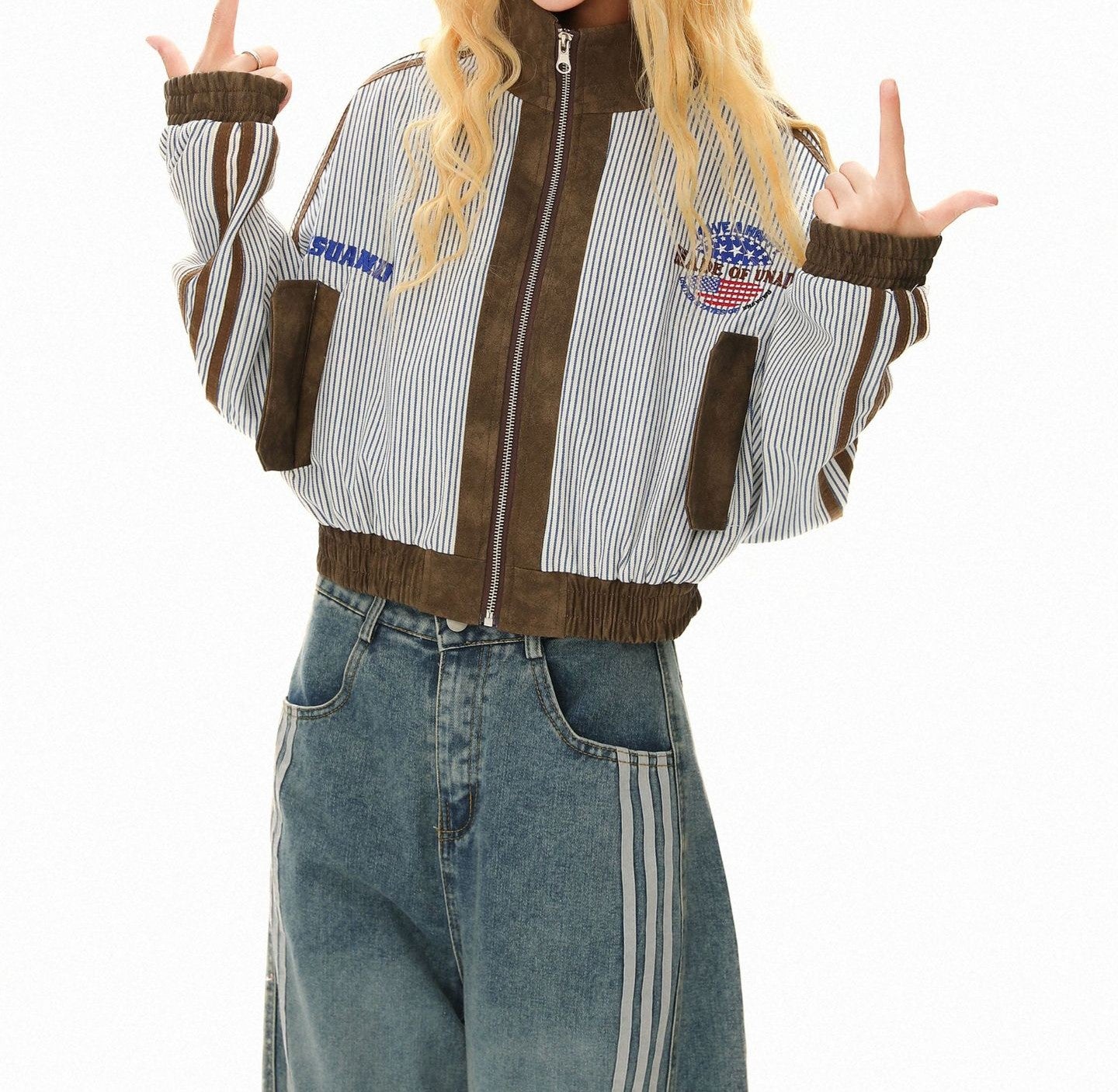 ストライプラインデザイン切り替えジャケット/cm0046