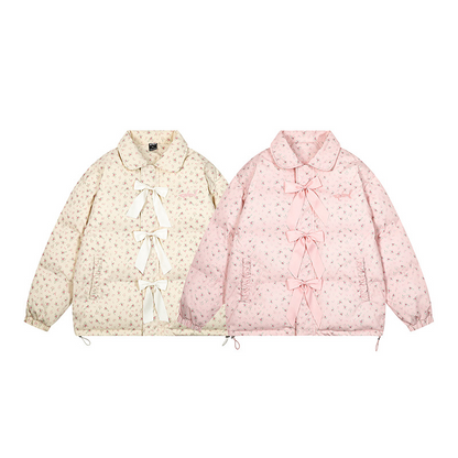 リボンデザインフラワー柄パファージャケット/2color/cm0070