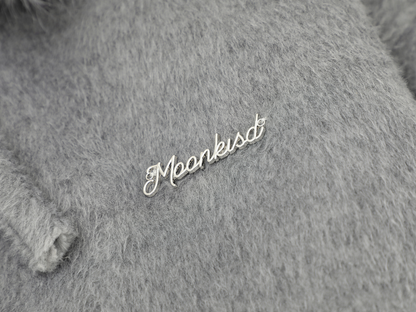 リボンデザインフェイクファーフードジャケット/2color/cm0002