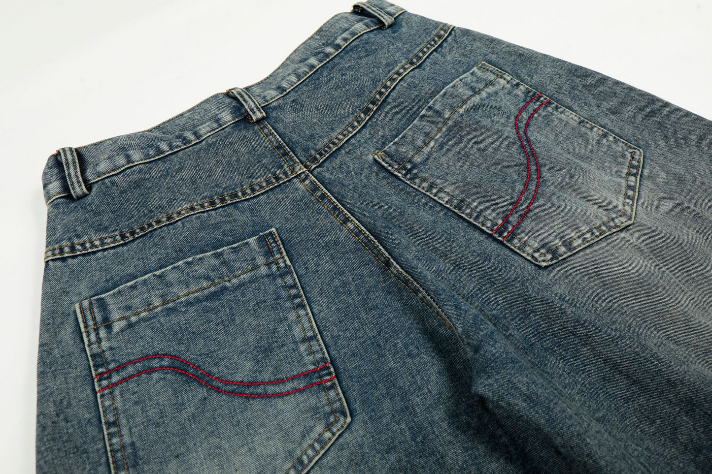 サイド刺繍デザインバックポケットステッチディテールデニムパンツ/cm0120