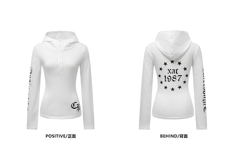 フード付きバックプリントスリムスウェットシャツ/2color/cm0040