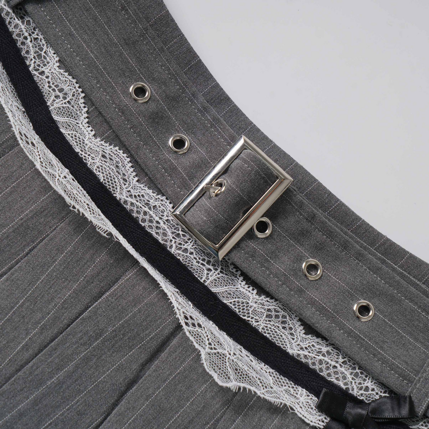 ベルトデザインレースディテールステッチワンポイントロゴミニスカート/cm0121