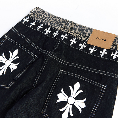 クロスデザインレオパードディテールワイドパンツ/cm0147