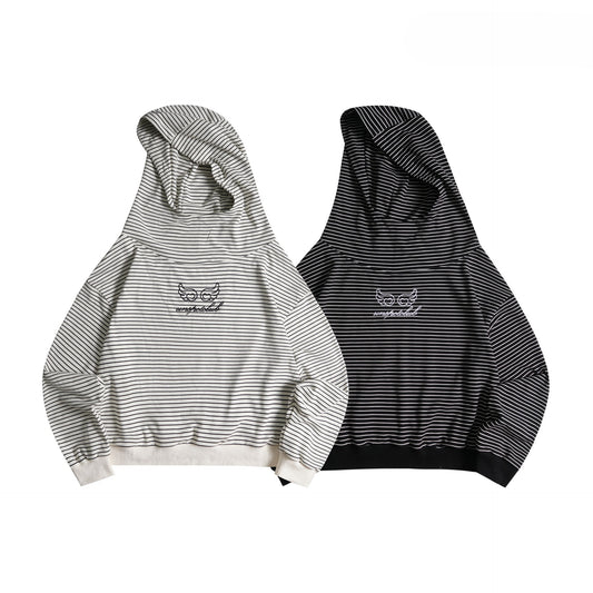 ワンポイントロゴストライプ/ルーズフーディーパーカー/2color/cm0135