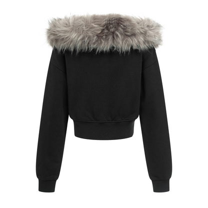 取り外しファー付きプリントジップアップスウェット/2color/cm0051