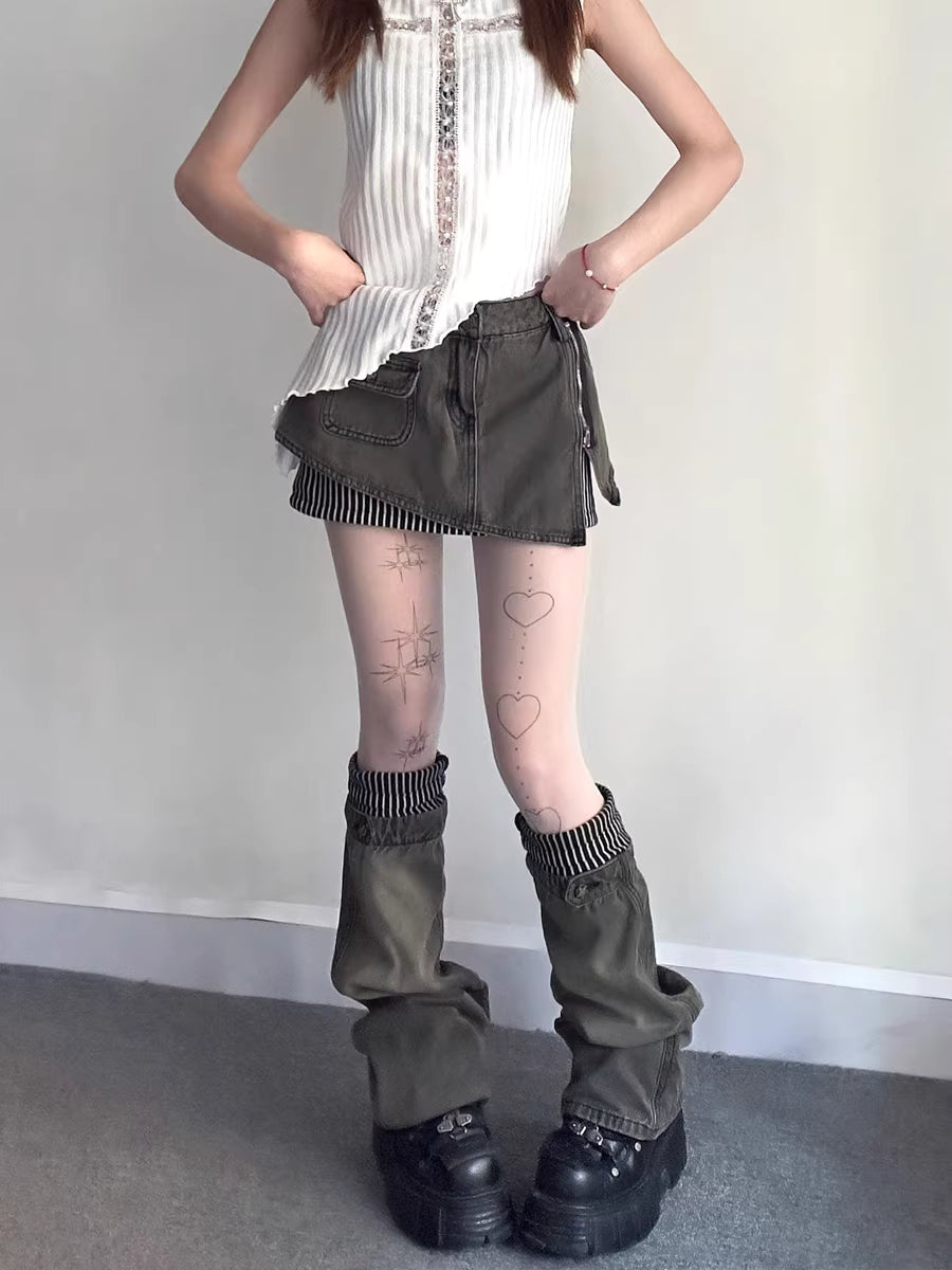 2pcセット/ストライプデザインショートスカート＋レッグカバー/cm0220