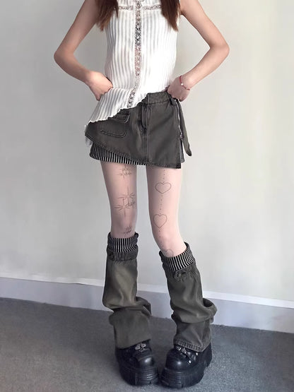 2pcセット/ストライプデザインショートスカート＋レッグカバー/cm0220