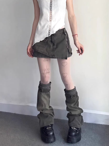 2pcセット/ストライプデザインショートスカート＋レッグカバー/cm0220