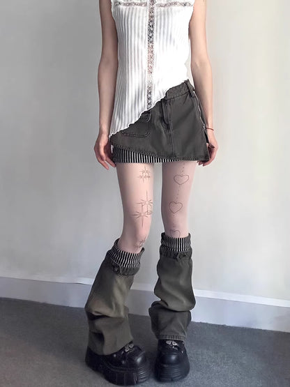 2pcセット/ストライプデザインショートスカート＋レッグカバー/cm0220