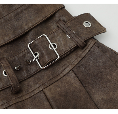 ベルトデザインフェイクレザーミニスカート/2color/cm0102