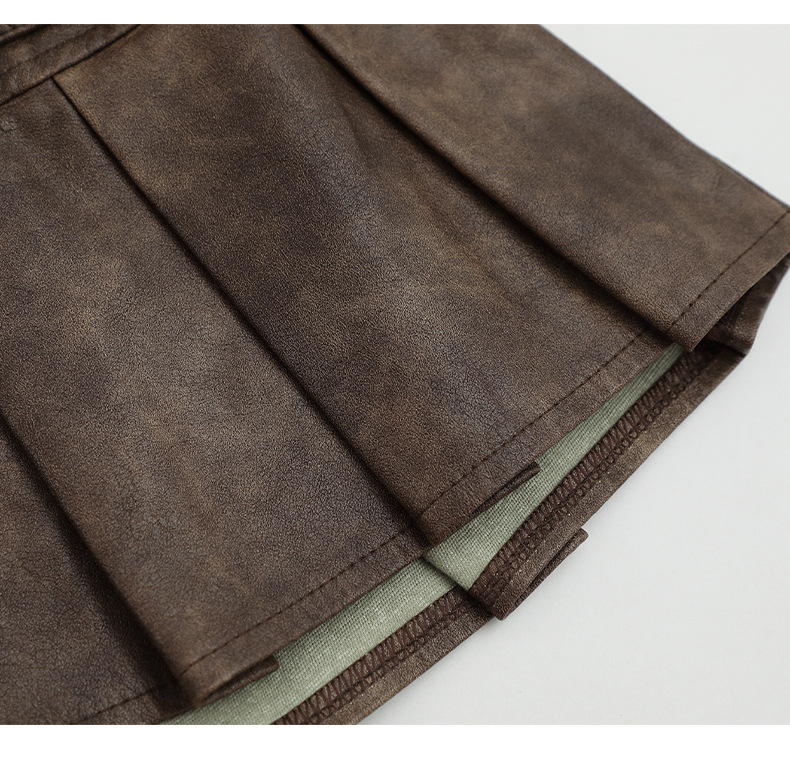 ベルトデザインフェイクレザーミニスカート/2color/cm0102