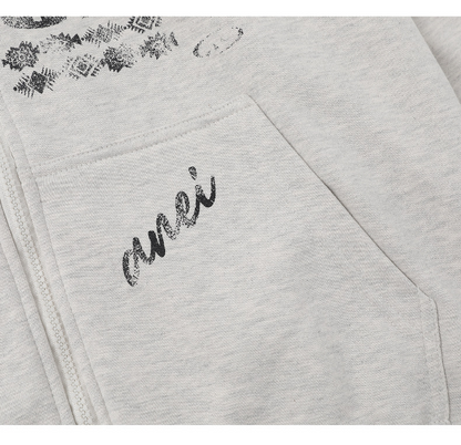 ファー付きプリントスウェットパーカー/2color/cm0029