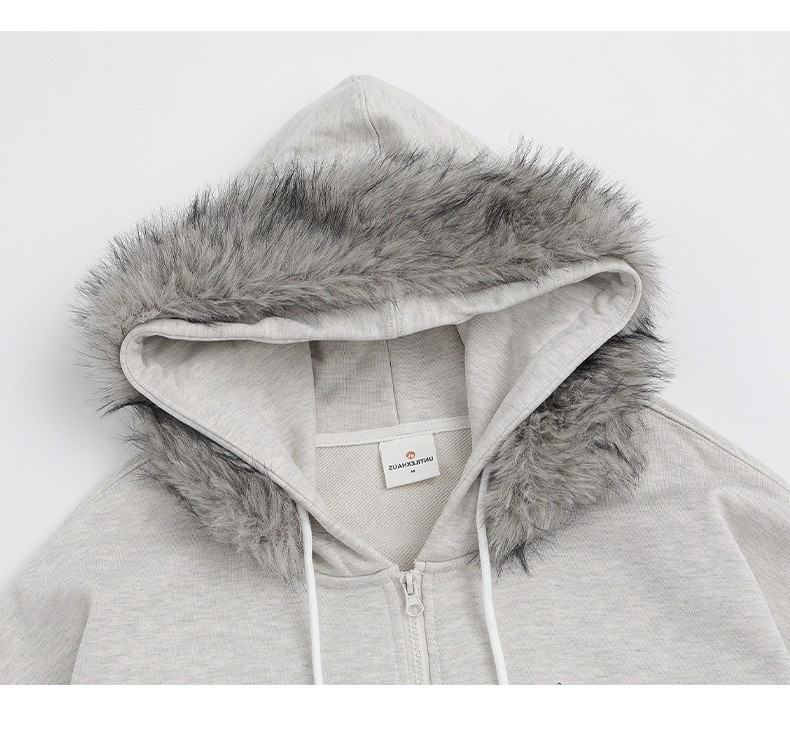 ファー付きプリントスウェットパーカー/2color/cm0029