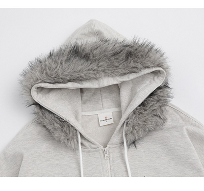 ファー付きプリントスウェットパーカー/2color/cm0029