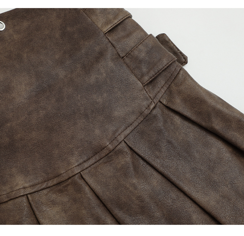 ベルトデザインフェイクレザーミニスカート/2color/cm0102