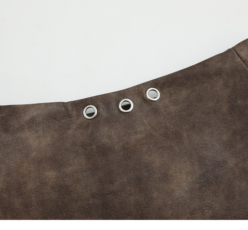 ベルトデザインフェイクレザーミニスカート/2color/cm0102